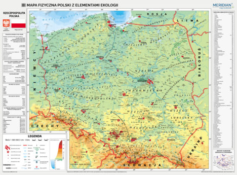 Mapa fizyczna Polski z elementami ekologii