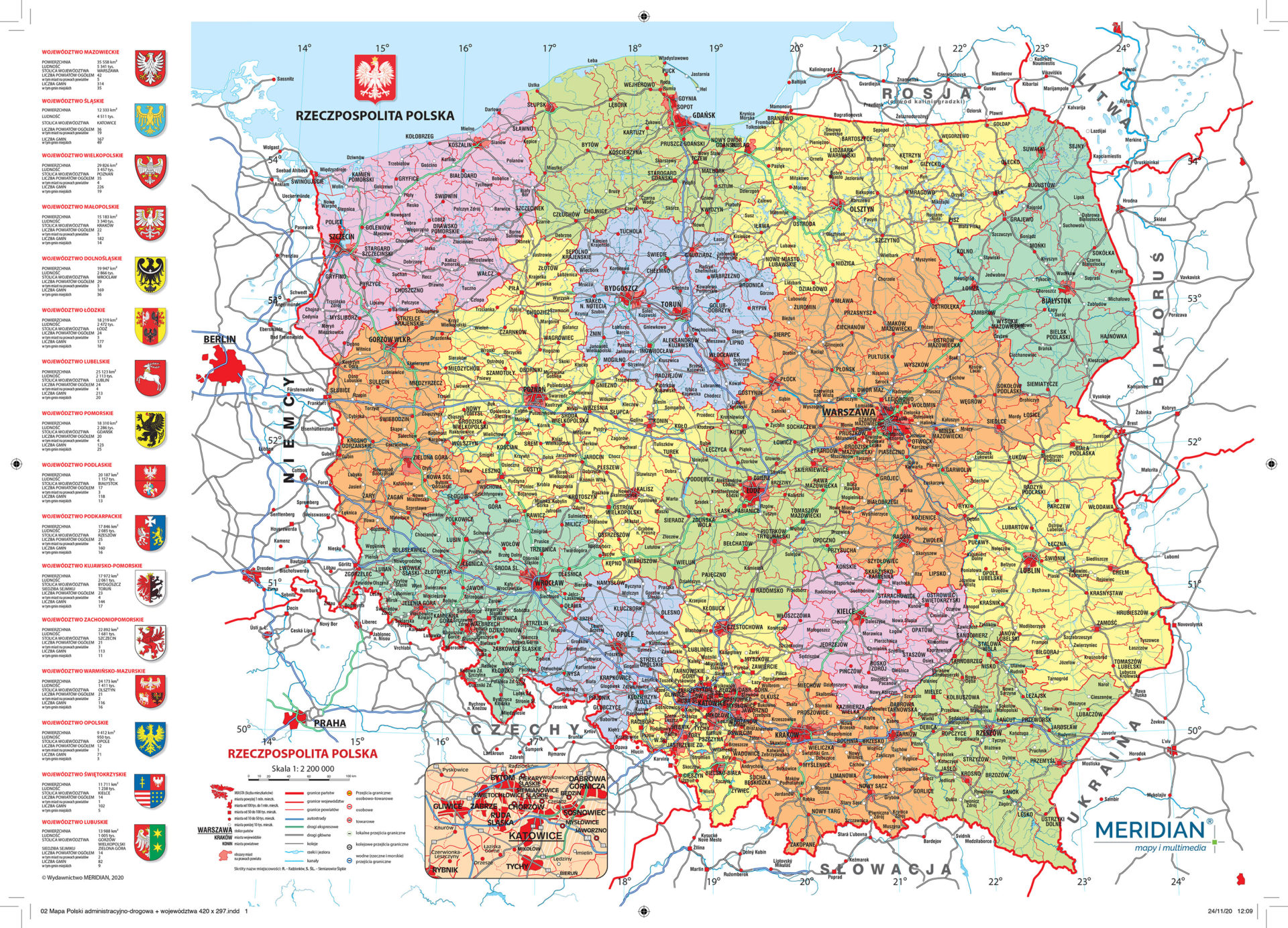 Kalendarz Mapa Polski adm drogowa i wojew
